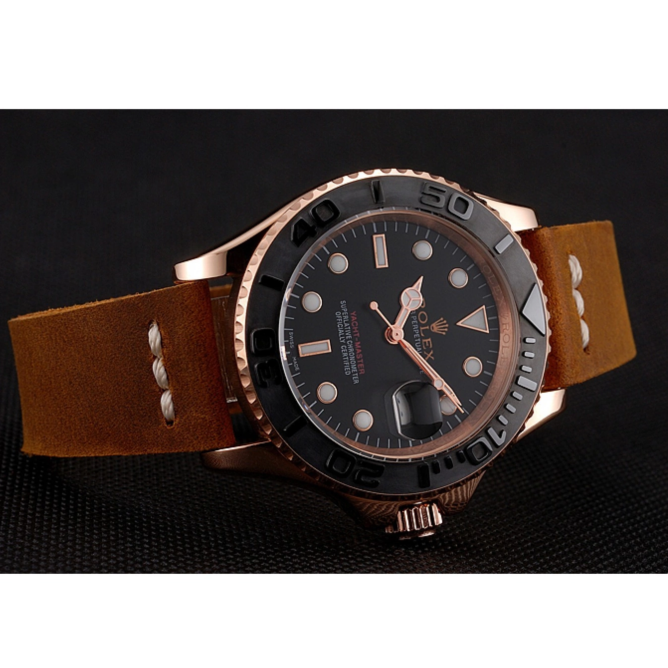 AAA replica watch Case Leather Gold Master Dial Yacht Brown Black Bracelet 1453861 Rolex Rose 0626